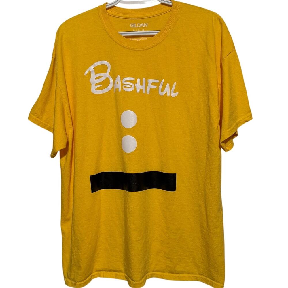Gildan 100% Cotton Yellow White Black Bashful Short‎ Sleeve T-Shirt Size M